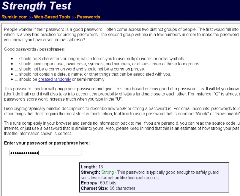 Passwords Strength Test